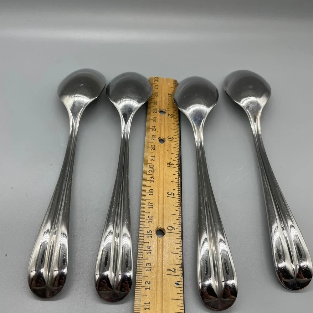 Dansk Alsace Stainless Oval Soup Spoons Set of 4 Silverware Flatware Glossy 8